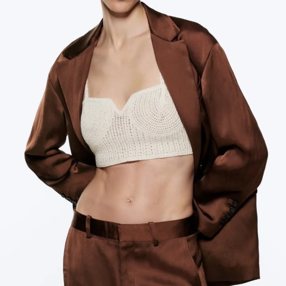 ZARA 2pcs Satin Effect Flowy Blazer + Pants Coord Set